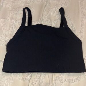 Black Ribbed Cropped Workout Top